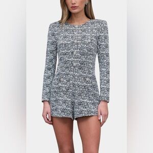 Textured Black & White Long-Sleeve Romper